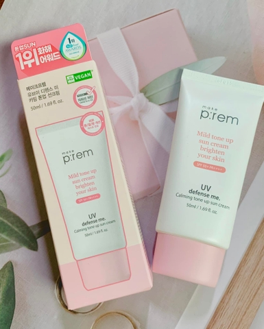 Kem Chống Nắng Vật Lý Nâng Tông Da phù hợp cho cả làn da nhạy cảm  - Make P:rem UV Defense Me Calming Tone Up Sun Cream SPF50+ PA++++