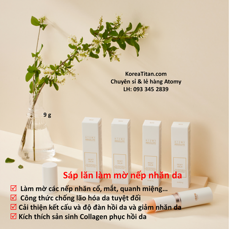 Sáp lăn chuyên làm trắng, phục hồi, làm đầy và tái tạo các nếp nhăn đồng thời tăng độ trắng sáng trên da ở vùng quanh mắt, miệng và cổ (9g) - Atomy Reset Balm - 애터미 앱솔루트 리셋 밤 - Атоми Абсолют Бальзам против морщин