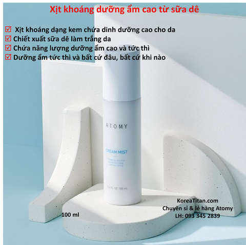 Xịt khoáng dưỡng ẩm cao và đậm đặc dạng kem dưỡng được chiết xuất từ sữa dê và lúa mạch - Atomy Cream Mist 100 ml - 애터미 크림 미스트 - Атоми Крем-мист