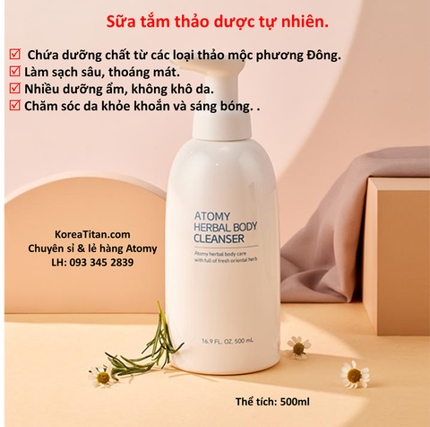 Sữa tắm thảo mộc làm sạch sâu, dưỡng ẩm da cùng mùi hương nhẹ nhàng thảo mộc tươi (500ml mẫu mới) - Atomy Herbal Body Cleanser  - 애터미 한방 바디 클렌저 - Атоми Хербал Гель для душа
