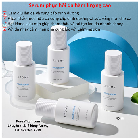 Huyết thanh nồng độ cao với công nghệ hạt siêu mịn chứa chất cấp ẩm, làm dịu và trẻ hoá làn da từ 9 loại thảo mộc hữu cơ dành cho da khô (40ml) - Atomy again Serum - 애터미 어게인세럼 - Сыворотка Atomy Again