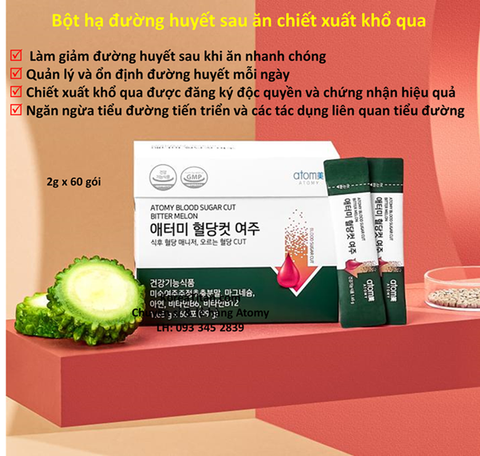 Chiết xuất khổ qua non (mướp đắng) làm giảm và cân bằng đường huyết sau khi ăn đã được kiểm nghiệm lâm sàn và được FDA chứng nhận an toàn và hiệu quả cao (1,65g x 60 gói) - atomy blood sugar cut bitter melon 0 애터미 혈당컷 여주 - Атоми Сахар в крови разрезанный горький торт