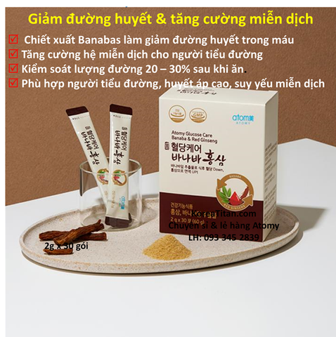 Chiết xuất cao hồng sâm tăng cường hệ miễn dịch và lá Banaba  ức chế sự gia tăng lượng đường trong máu sau bữa ăn (2g x 30 gói) - Atomy  Glucose Care Banaba & Red Ginseng - 애터미 포도당케어 바나바&홍삼 - Atomy Glucose Care Банаба и красный женьшень