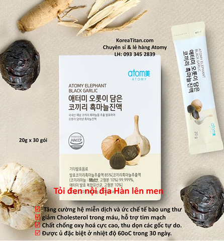 Chiết xuất tỏi đen Haenam nội địa Hàn được lên men chuẩn không cay nồng giúp tăng cường miễn dịch, chống lại gốc tự do, ức chế tế bào xấu và cải thiện tim mạch (20g x 30 gói) - Atomy Elephant  Black Garlic  - 애터미 오롯이 담은 코끼리 흑마늘진액 - Экстракт черного чеснока «Слон» от Atomy