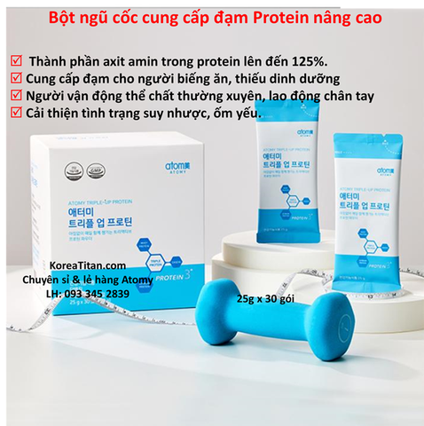 Bổ sung đạm có hàm lượng cao từ thực vật và sữa có chứa các axit amin thiết yếu dành cho người ăn uống thiếu đạm, vận động nhiều, người già hoặc trẻ em biếng ăn (25g x 30 gói) - Atomy Triple Up Protein - 애터미 트리플 업 프로틴 - Протеин Atomy Triple Up