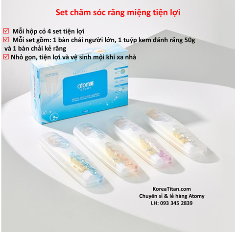 Set đánh răng nhỏ gọn, tiện lợi, vệ sinh khi đi du lịch công tác gồm bàn chải + kem đánh răng 50g + bàn chải làm sạch chân răng - Atomy Oral Care System - 애터미 오랄케어 시스템 - Атоми Оралкеар Набор