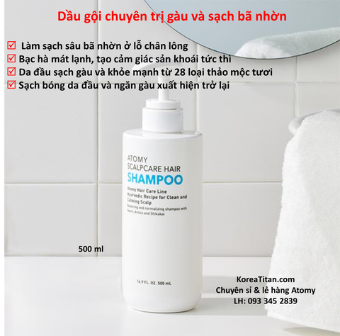 Dầu gội đặc biệt chuyên trị gàu lâu năm chứa chiết xuất 28 loại thảo mộc mát lạnh da đầu 500ml -  Atomy Scalp Care Hair Shampoo 500ml - 애터미 스칼프 샴푸 - Атоми Скалпкеар Шампунь