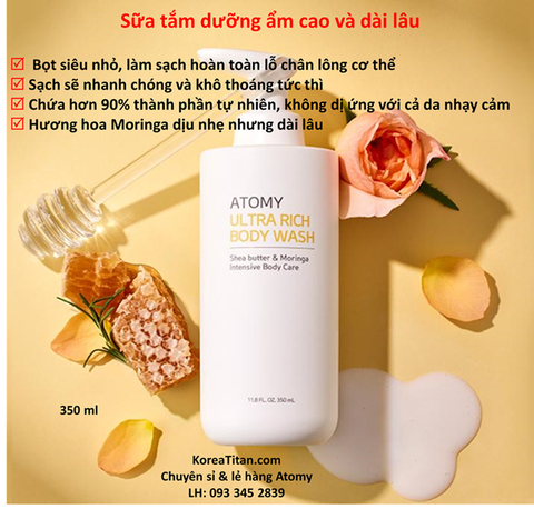 Sữa tắm siêu giàu chất dưỡng ẩm cùng hương hoa chùm ngây thơm ngát, tươi mới  350ml- Atomt Ultra Rich Body Wash  - 애터미 울트라 리치 바디 워시 - Атоми Ультра Рич Бади Гель для душа