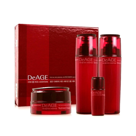 Set dưỡng ẩm và làm chậm lão hoá da - DeAGE Charmzone Deage Red Edition - 참존 디에이지 레드 에디션 3종 세트 + 사은품 + 쇼핑백 선물 스킨 로션 크림