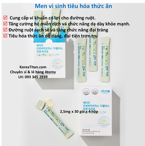 Men vi sinh chứa 3 tỷ vi khuẩn probiotics ở dạng men sống đem lại hiệu quả vượt trội và toàn diện cho hệ tiêu hoá cải thiện tiêu hóa (4 hộp x 30 gói/hộp) - ATOMY PROBIOTICS 10+  - Atomy-probiotics-10-plus - 애터미-프로바이오틱스-10-플러스- - Атоми Пробиотик 10+