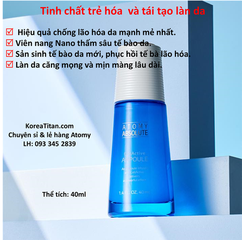 Tinh chất Tế bào gốc trẻ hóa da, tái tạo Collagen và phục hồi da căng bóng 50ml - Atomy absolute Cellactive ampoule - 애터미 앱솔루트 셀랙티브 앰플 - Атоми СеллАктив Ампула