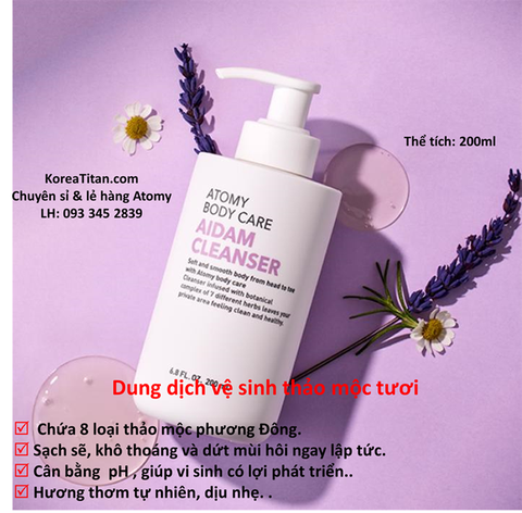 Dung dịch vệ sinh phụ khoa đậm đặc chiết xuất 8 loại thảo mộc tươi giúp khử mùi sạch sẽ và khô thoáng cho vùng da nhạy cảm suốt ngày dài 200ml - Atomy body Care Aidam Cleanser  - 애터미 애담클렌저 - Атоми Очищение Эйдэм