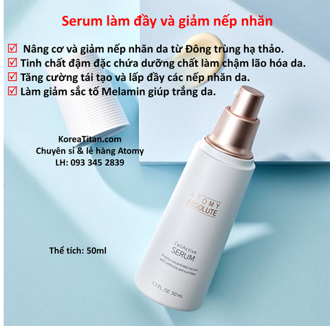 Tinh chất serum làm trắng và mờ các nếp nhăn da (loại cao cấp trong set 6)- Atomy Absolute Cellactive Serum 50 ml - 애터미 앱솔루트 셀랙티브 세럼 - Атоми СеллАктив Сыворотка