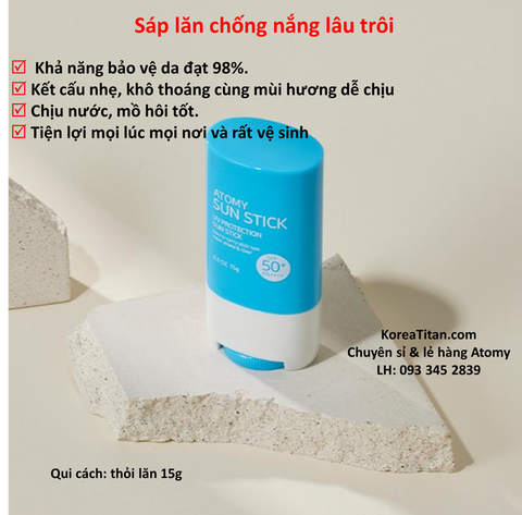 Sáp chống nắng vật lý lâu trôi giúp bảo vệ tối đa với SPF50+ PA++++ không bết dính, dưỡng trắng và cải thiện nếp nhăn da - Atomy Sun Stick - 애터미 선스틱 - Атоми Солнцезащитный Стик