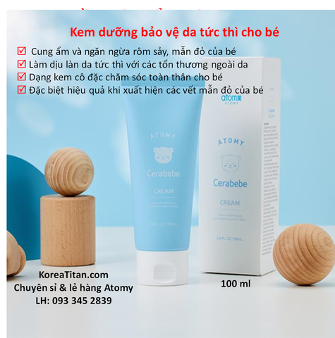 Kem dưỡng da siêu mềm mịn và cấp ẩm tạo hàng rào bảo vệ da mỏng manh của bé, ngăn ngừa rôm sảy, mẫn ngứa cho bé sơ sinh  100ml - Atomy Cerabebe Cream  - 애터미 세라베베 크림 - Атоми Серабебе Крем