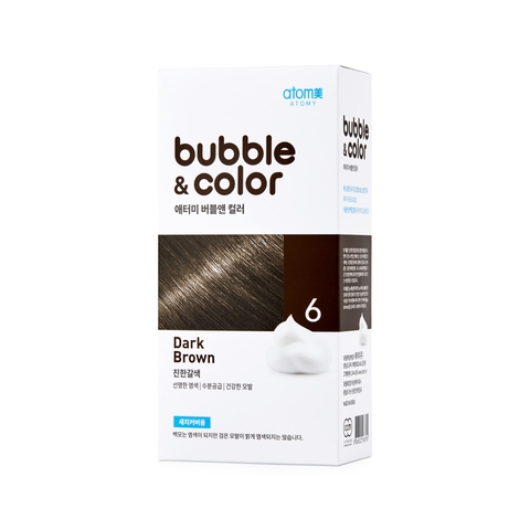 Dầu gội nhuộm phủ bạc tại nhà bền màu và mềm mại tóc số 6 (màu nâu đen) - Atomy Bubble & Color  6 - 버블앤 컬러 (1제 30ml/2제 50ml) - Atomy Bubble и цвет