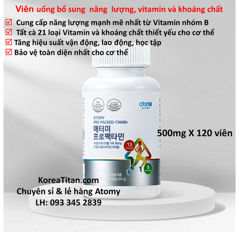 Viên uống chứa 21 loại  Vitamin và khoáng chất thiết yếu hàng ngày chứa hàm lượng dinh dưỡng cao, nâng cao sức bền, năng lượng mạnh mẽ cho cơ thể (500mg X 120 Viên) - 𝐀𝐭𝐨𝐦𝐲 𝐏𝐫𝐨 𝐩𝐚𝐜𝐤𝐞𝐝 𝐭𝐚𝐦𝐢𝐧 -애터미 프로팩타민 - Атоми Профактамин