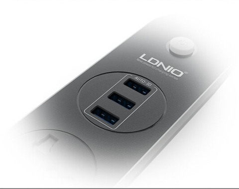Ổ điện kèm 3 x USB 2.4A cao cấp tự động chỉnh dòng ra, phích cắm EU cho Việt Nam LDNIO SC3301 Đen 1.5m
