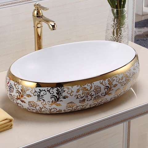 LAVABO TRÒN HOA VĂN ĐẶT DƯƠNG BÀN 8170G