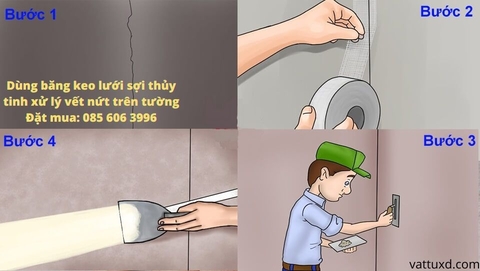Dùng băng keo lưới thủy tinh xử lý vết nứt trên tường