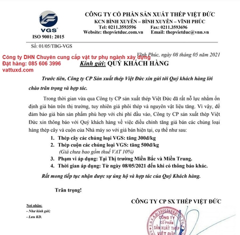 Báo giá thép xây dựng tăng giá ngày 8 tháng 5 năm 2021