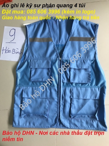 Áo lưới kỹ sư 4 túi hộp màu xanh hòa bình