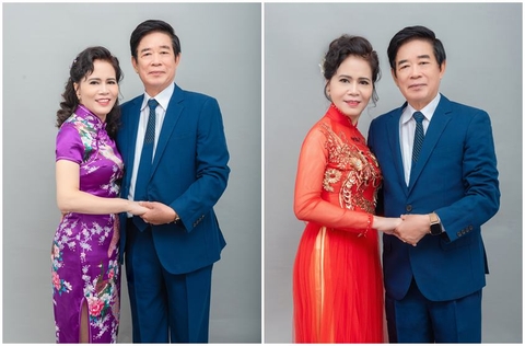 Chụp ảnh cặp vợ chồng U60 trong studio tại Hà Nội đơn giản mà đẹp: chú Thái - cô Vân