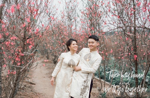 Chụp ảnh cưới vào mùa Xuân tại vườn đào ở Hà Nội: cặp Luân - Dịu