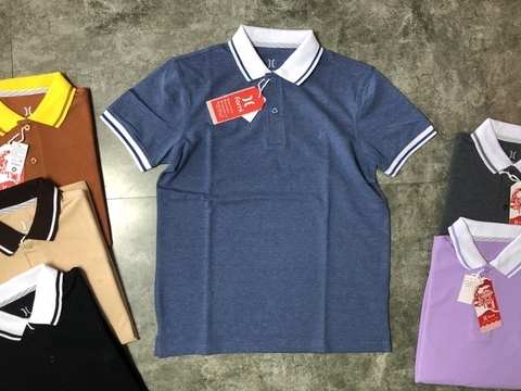 Áo polo coton kiểu phối cổ và tay, có bigsize