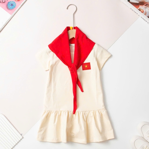 H564 Váy cotton trẻ em - V09 2/12 (Ri6) cờ đỏ sao vàng, khăn quàng