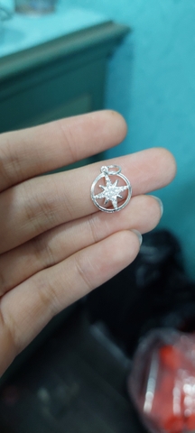 Charm tròn tâm thoi đính đá treo bạc s925 T149