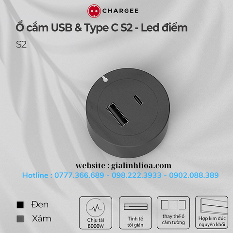 Ổ cắm cài thanh ray Type C & USB CHARGEE S2 250V/13A