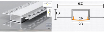 THANH NHÔM LED LẮP TRẦN THẠCH CAO 23X13mm