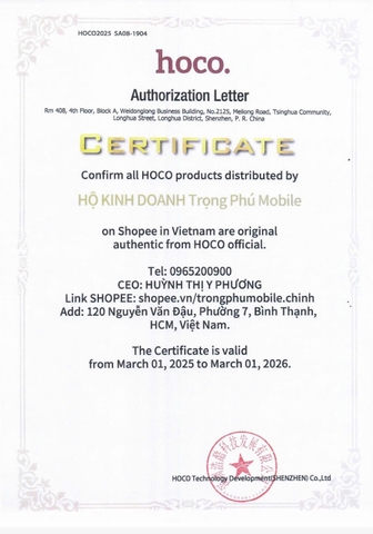 Trọng Phú mobile chính thức là đại diện ủy quyền bán các sàn phẩm chính hãng thương Hiệu Phụ kiện Hoco, Borofone