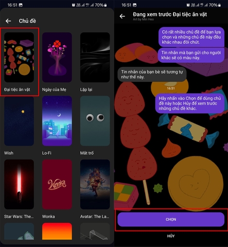 Hướng dẫn bạn cách đổi chủ đề Messenger đại tiệc ăn vặt siêu xinh