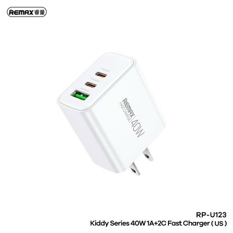 Cốc Sạc Nhanh 40W Remax RP-U123 3 cổng 1usb, 2 typeC