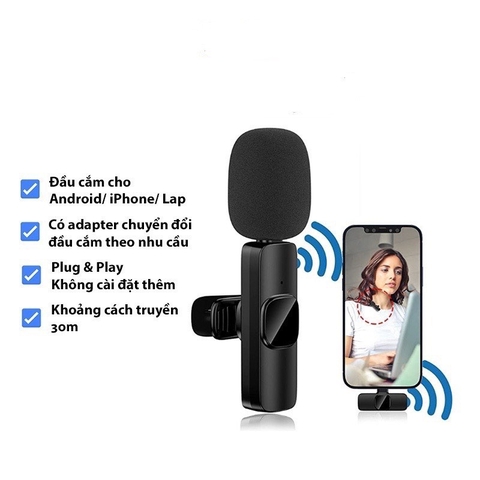 Micro Thu âm K9 không dây 2 mic