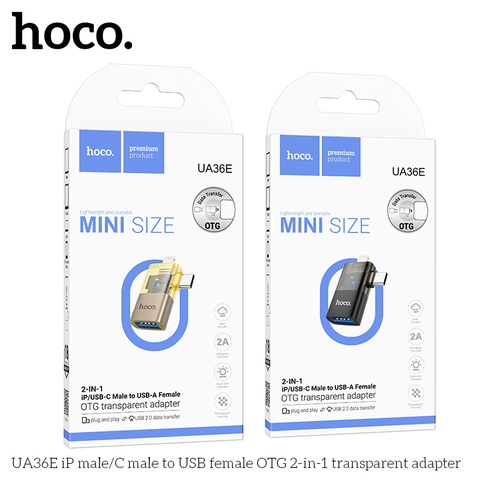 Bộ chuyển đổi 2in1 Hoco Hoco UA36E Ligting+typeC sang USB OTG  trong suốt
