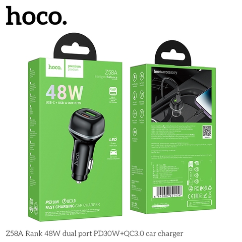 Cốc sạc xe hơi Hoco Z58A nhanh 48W PD30w+QC3.0