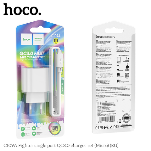 Bộ sạc Usb-Micro nhanh 18W QC3.0 Hoco C109A