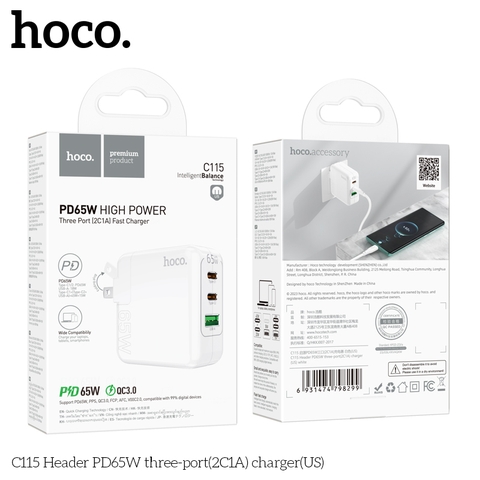 Cốc sạc Hoco C115 PD65w (2C1A)