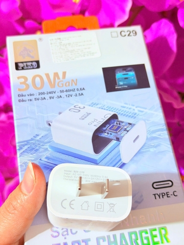 Cốc sạc ip Piko C29 cho IP14,15,16 zin - 35w 190k - cắm TypeC