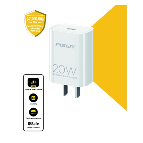 Cốc sạc TypeC Pisen TS-C135 20w QUICK- Mr White
