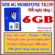 Sim Mobilefone sẳn gói TK159, 6g/ngày, 100 phút ngoại mạng, tháng nạp 159k