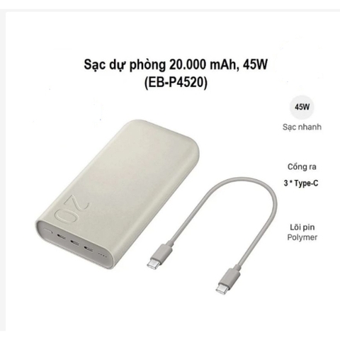 Pin Sạc dự phòng chính hãng Samsung 45w 20.000mah ra 3 cổng type C