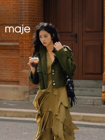 Áo khoác dạ ép MAJE rêu