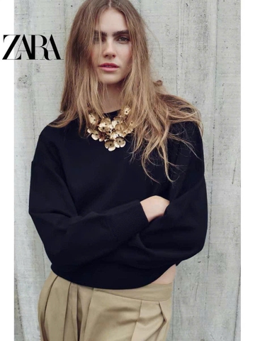 Áo sweatshirt Zara đen dài tay