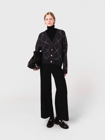 Áo len cardigan kẻ caro đính đá