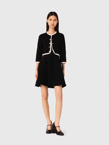 Áo cardigan cổ tròn viền trắng