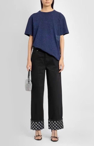 Quần denim AlexanderWang gập gấu chữ dáng xuông